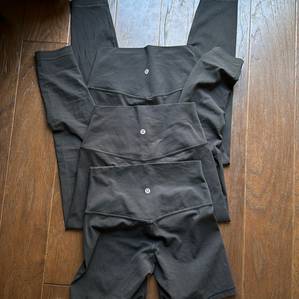 Bundle of Lululemon black  aligns - 2 aligns 25 inch size 6 and 1 pair of shorts